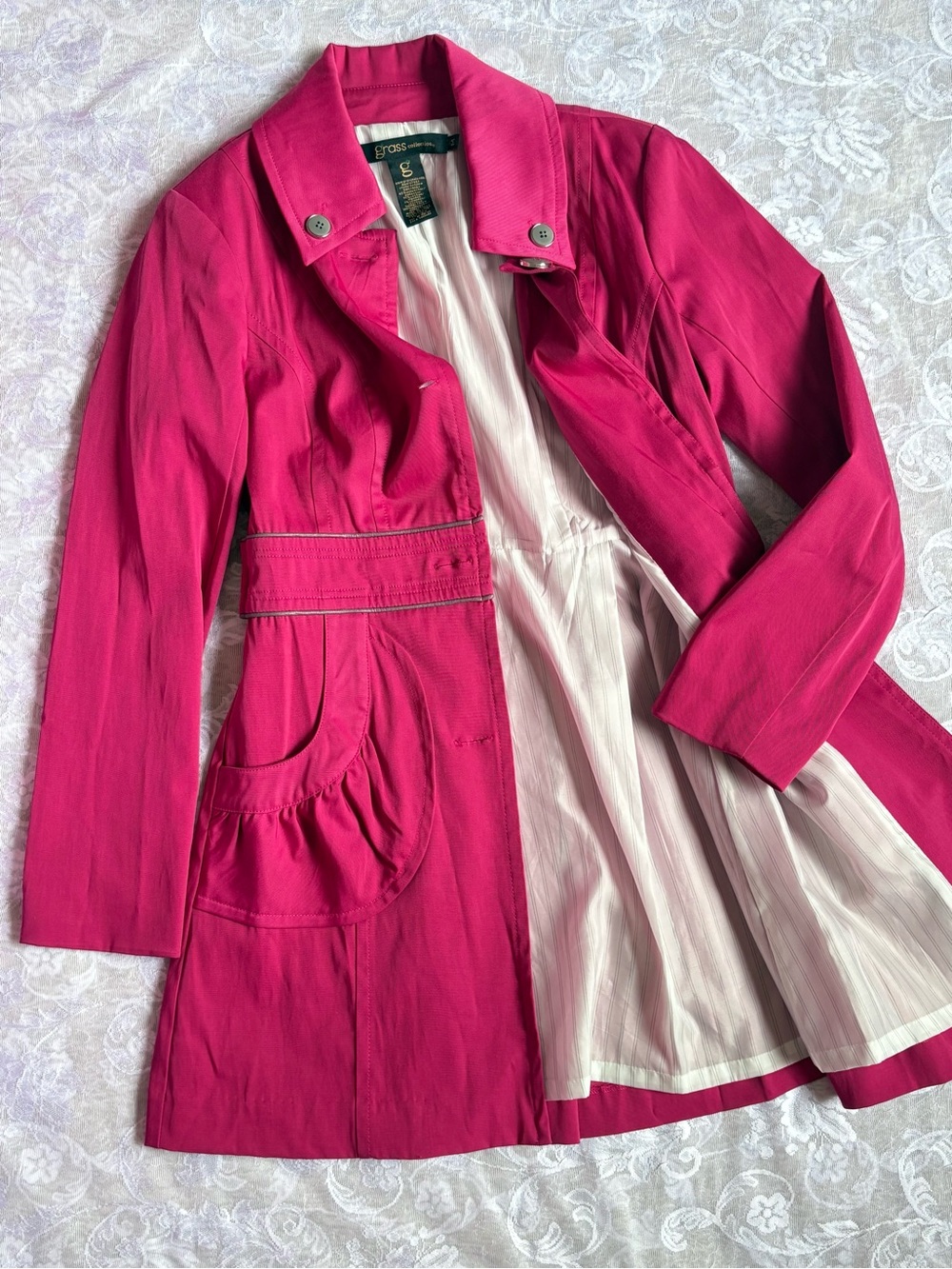 Vintage Grass Collection Hot Pink Mid-Length Trench Coat Jacket Sz M Barbie Y2K